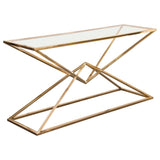 Aria Gold Rectangle Console Table w/ Polished Gold Finish Base & Clear, Tempered Glass Top by Diamond Sofa - Ornate Home