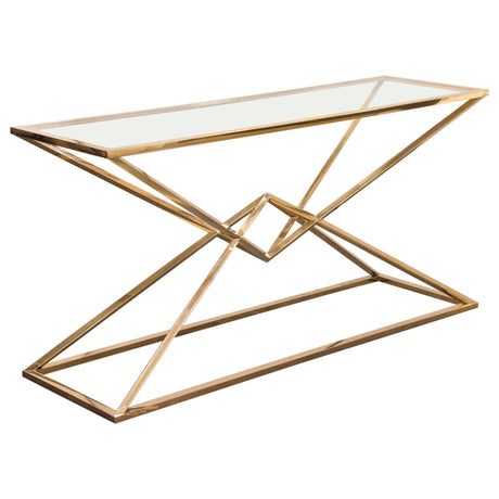 Aria Gold Rectangle Console Table w/ Polished Gold Finish Base & Clear, Tempered Glass Top by Diamond Sofa - Ornate Home