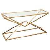 Aria Gold Rectangle Console Table w/ Polished Gold Finish Base & Clear, Tempered Glass Top by Diamond Sofa - Ornate Home