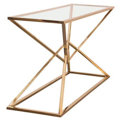 Aria Gold Rectangle Console Table w/ Polished Gold Finish Base & Clear, Tempered Glass Top by Diamond Sofa - Ornate Home