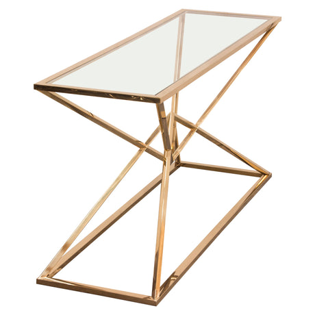 Aria Gold Rectangle Console Table w/ Polished Gold Finish Base & Clear, Tempered Glass Top by Diamond Sofa - Ornate Home