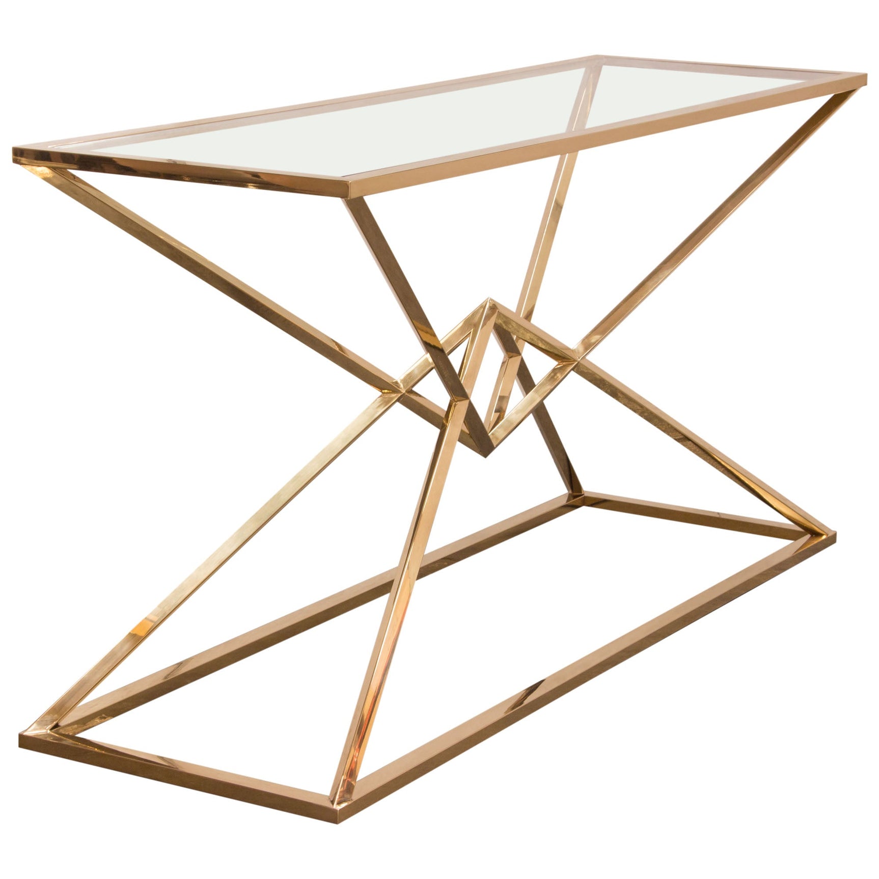 Aria Gold Rectangle Console Table w/ Polished Gold Finish Base & Clear, Tempered Glass Top by Diamond Sofa - Ornate Home