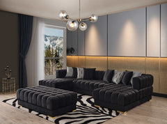 Ariana Black Velvet Double Chaise Sectional Sofa - Ornate Home