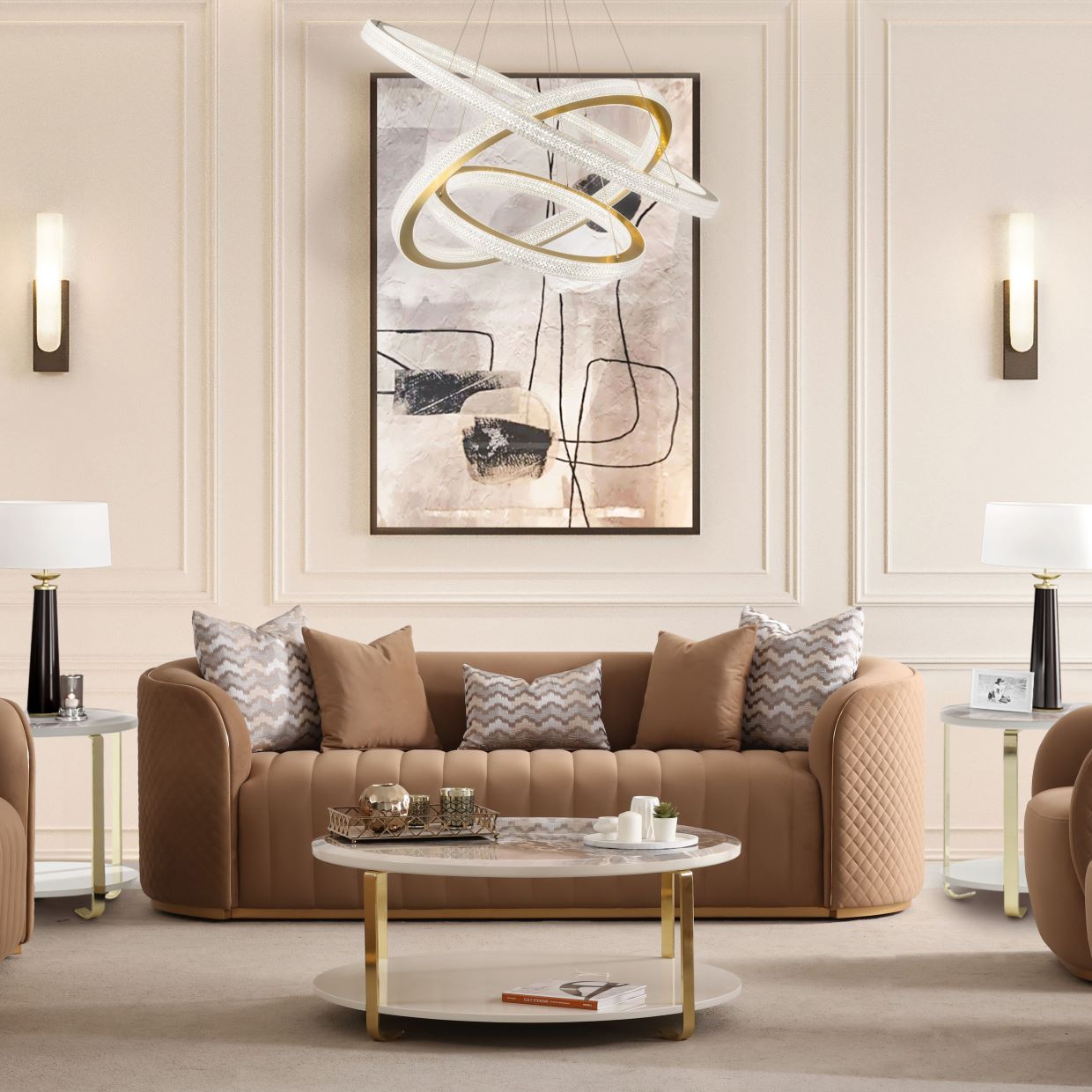 Ariana Gold/Caramel Velvet Sofa - Ornate Home