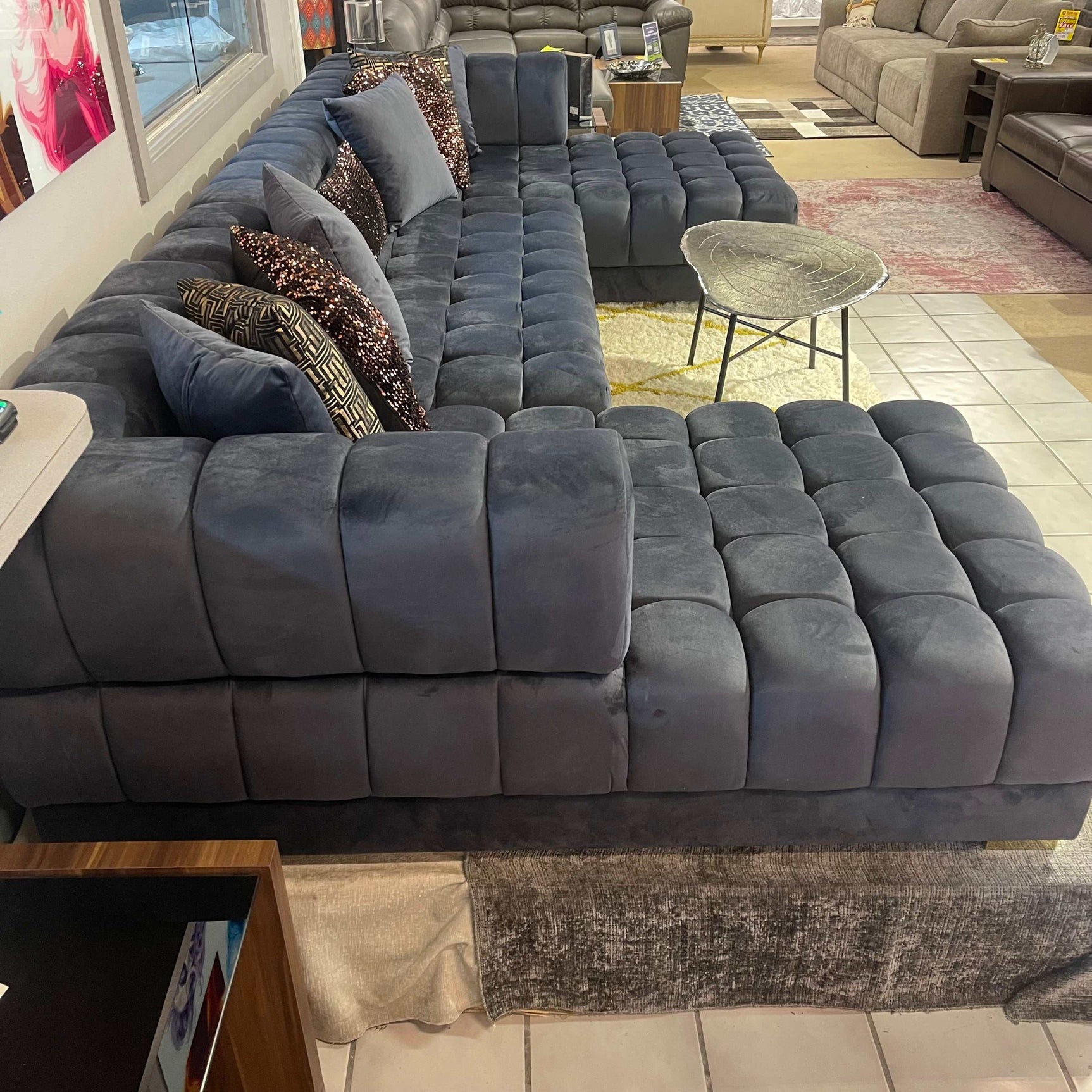 Ariana Gray Velvet Double Chaise "U" Shape Sectional Sofa - Ornate Home