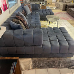 Ariana Gray Velvet Double Chaise "U" Shape Sectional Sofa - Ornate Home