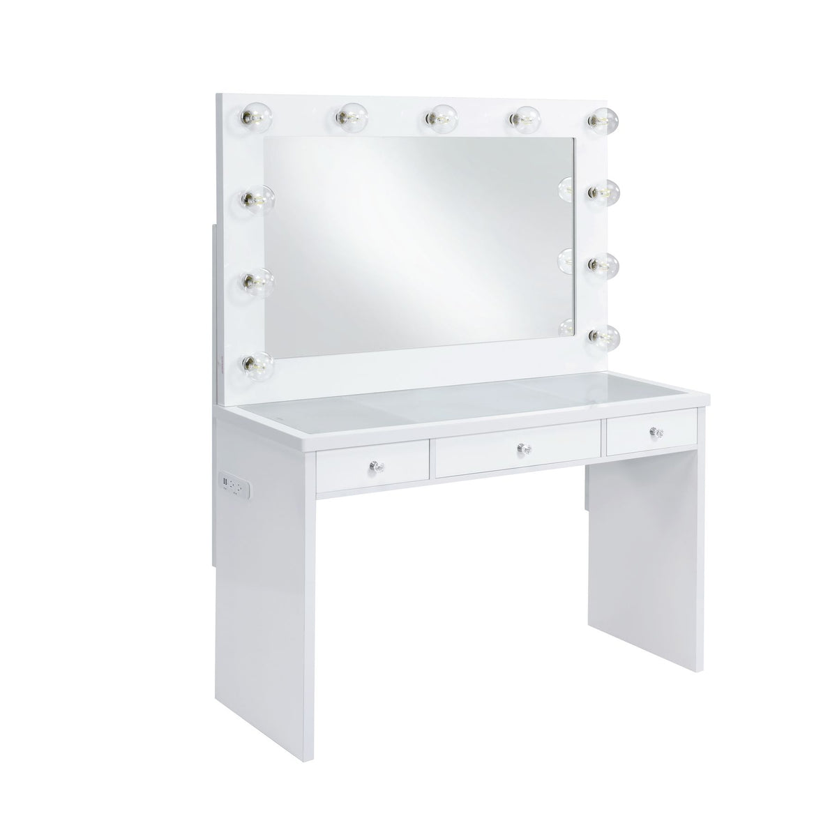 Ariana White Vanity Set with Lightbulbs - Ornate Home