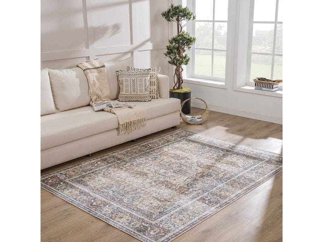 Arias Beige Blue Washable Area Rug - Ornate Home