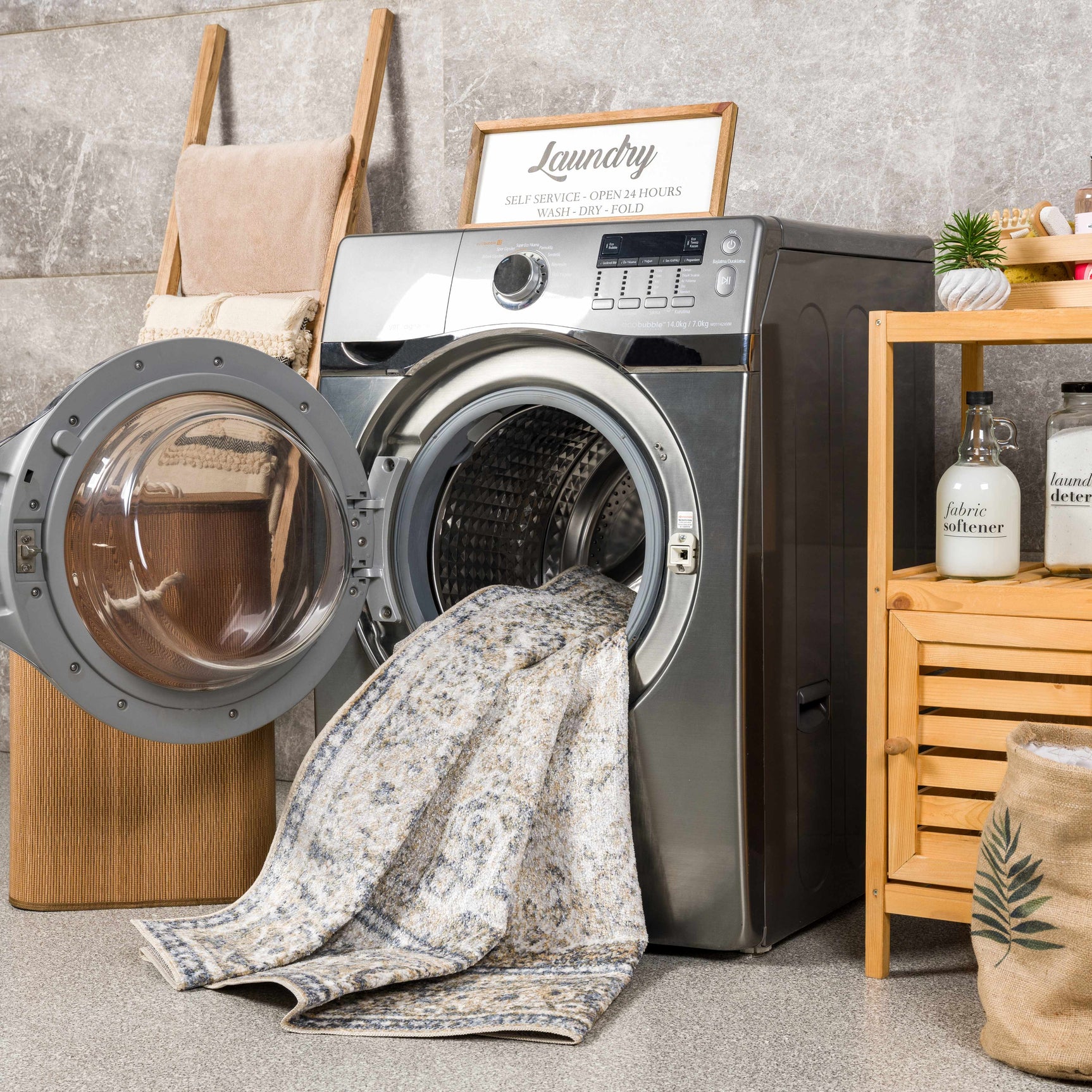 Arias Cream & Blue Washable Area Rug - Ornate Home