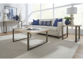 Ariela Natural Travertine End Table with Bronze Metal Base - Ornate Home