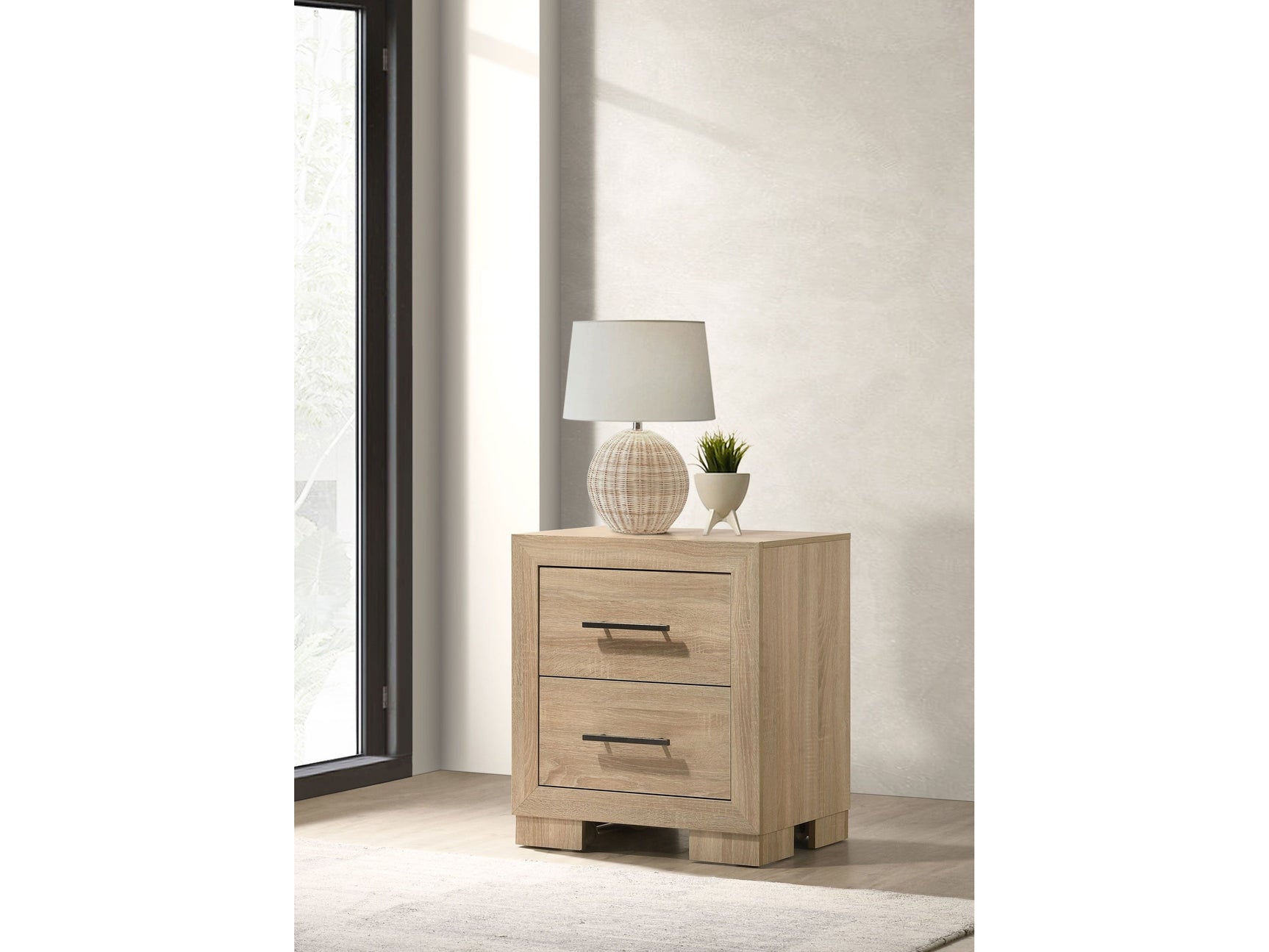 Arielle Light Oak 2-drawer Bedroom Nightstand with Casters - Ornate Home