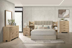Arielle Light Oak Eastern King Bookcase Panel Storage Bed - Ornate Home