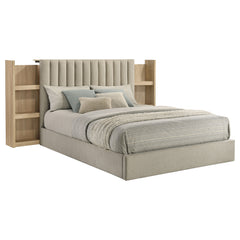 Arielle Light Oak Queen Bookcase Panel Storage Bed - Ornate Home