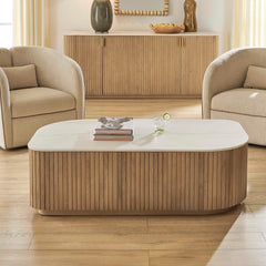 Arik White/Woodtone Marble Top Coffee Table - Ornate Home