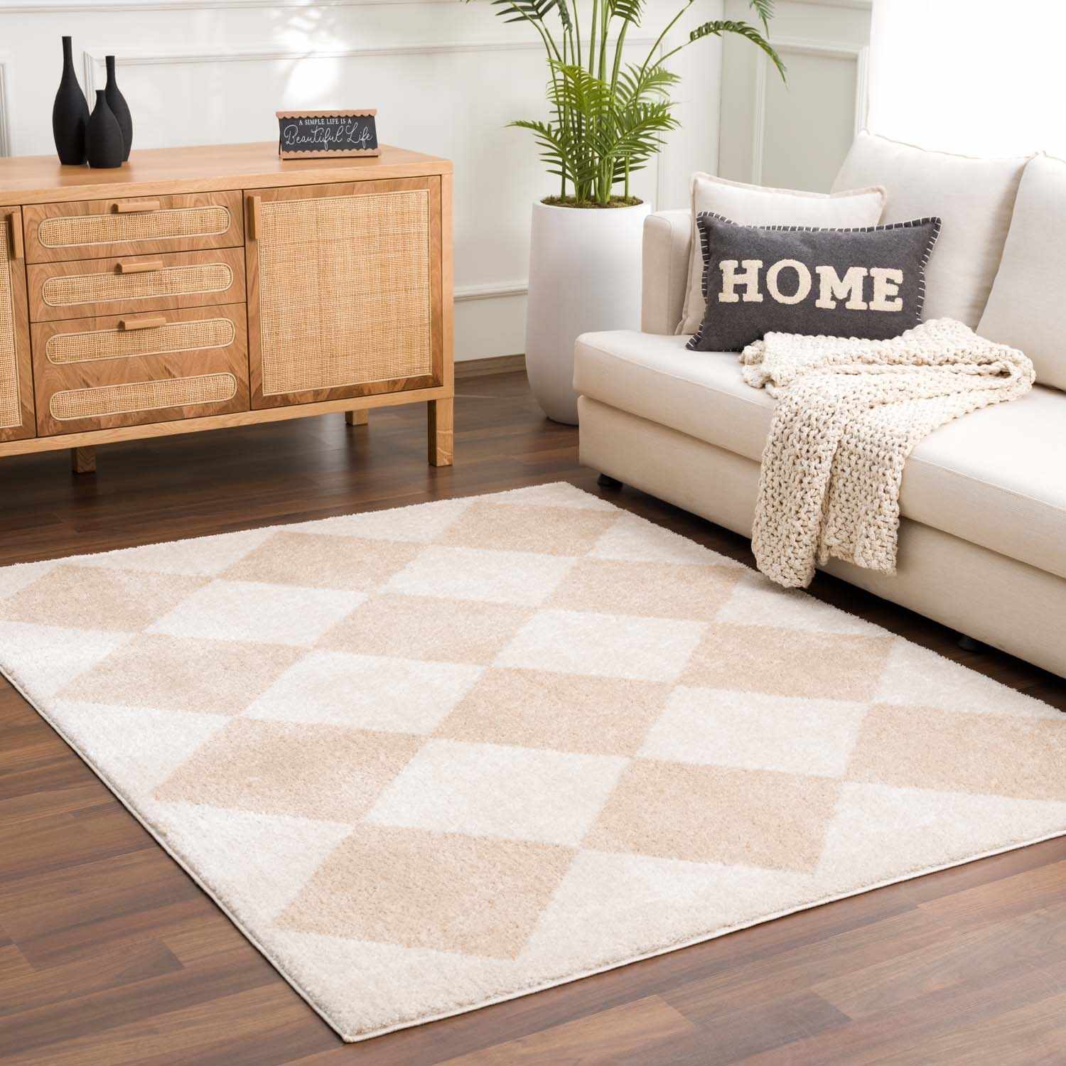 Arilla Beige Washable Diamond Area Rug - Ornate Home