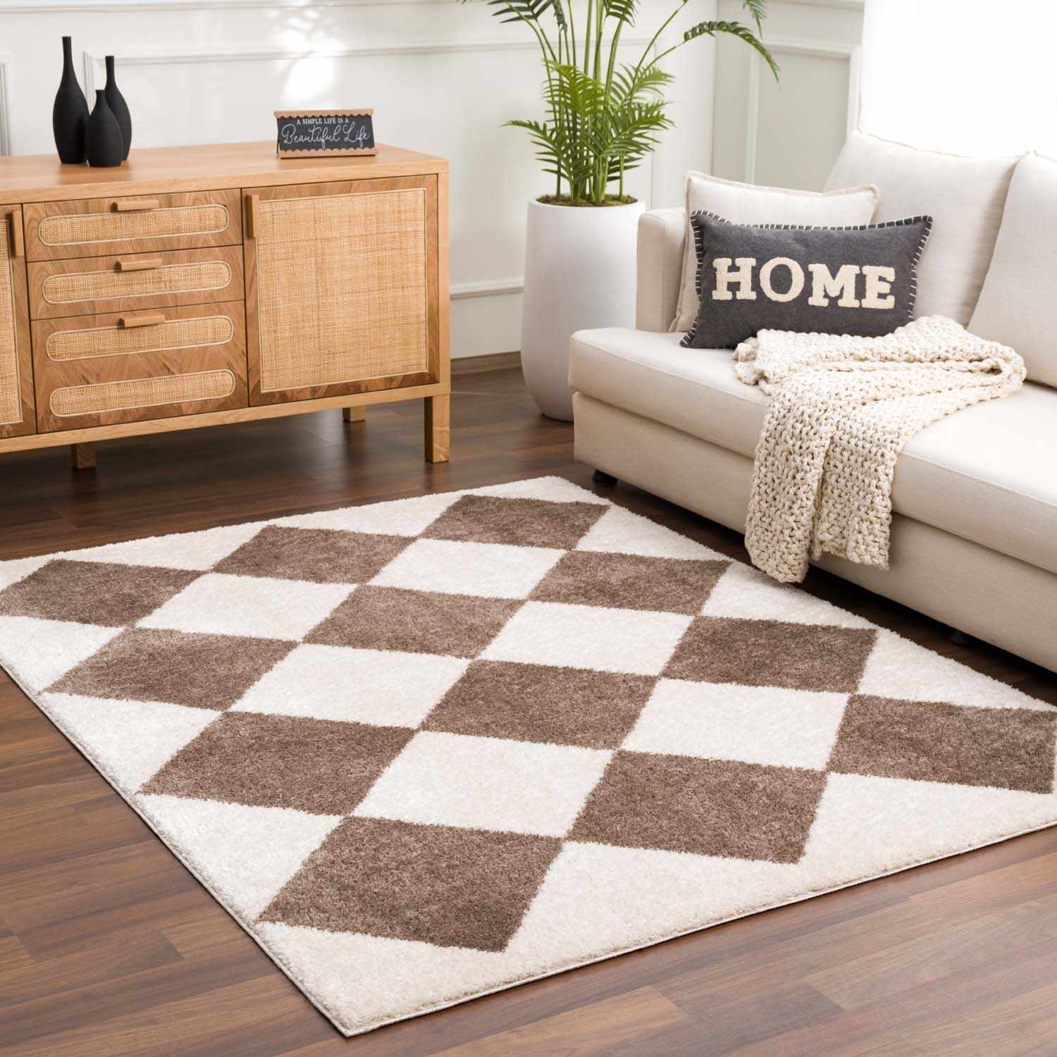 Arilla Brown Washable Diamond Area Rug - Ornate Home