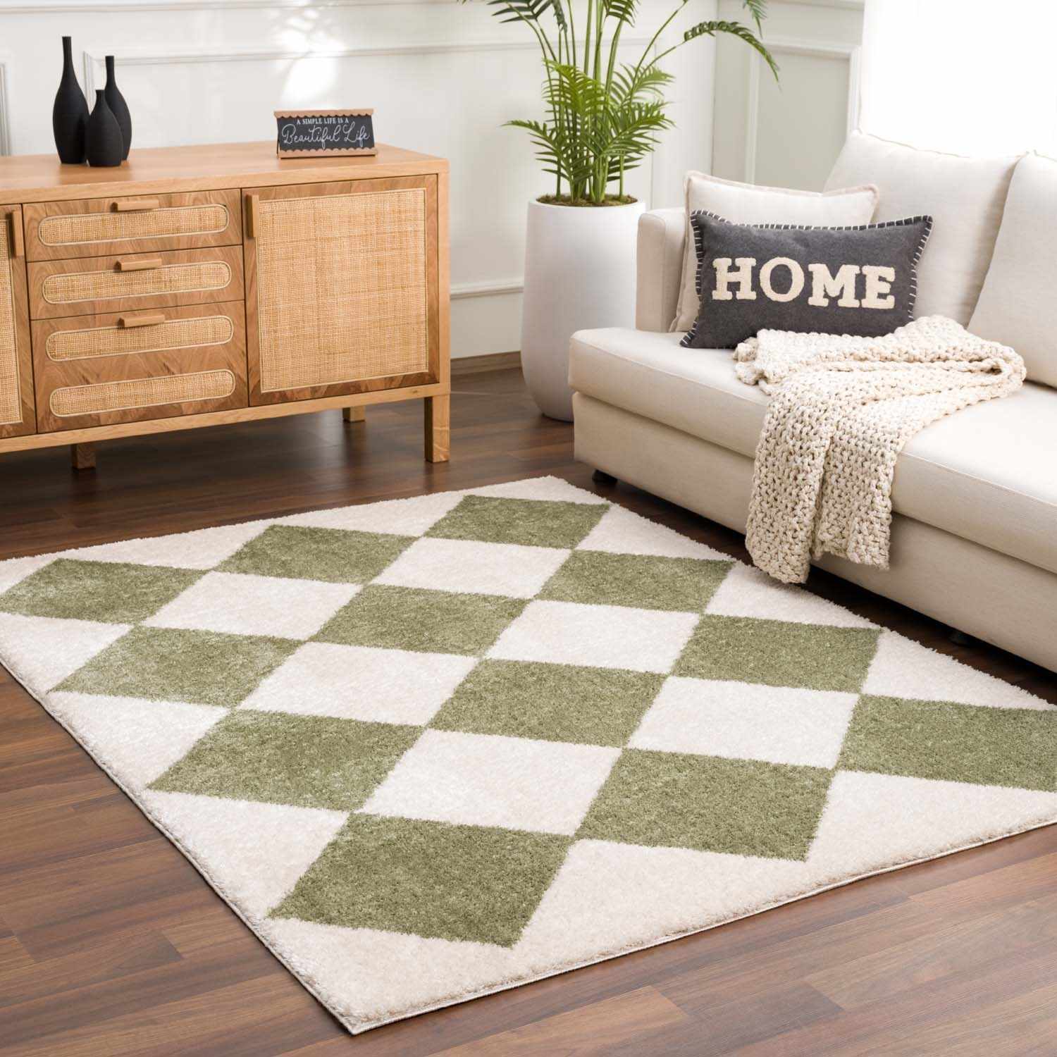 Arilla Green Washable Diamond Area Rug - Ornate Home