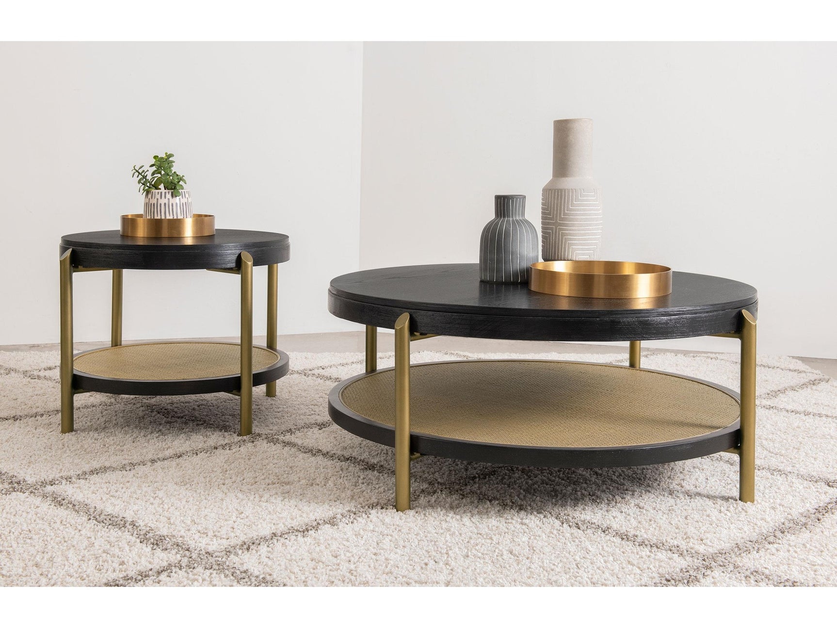 Arini Black 2-piece Round Coffee and End Table Set - Ornate Home