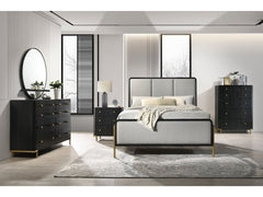 Arini Black / Grey 5-piece Queen Upholstered Bedroom Set - Ornate Home