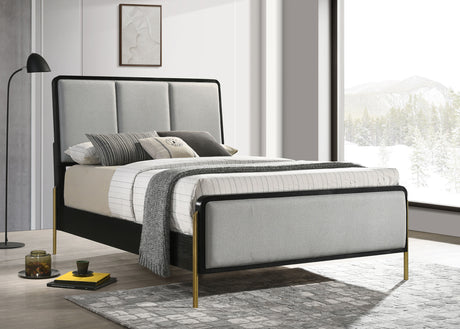 Arini Black / Grey Eastern King Upholstered Panel Bed - Ornate Home