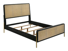 Arini Black / Natural Queen Rattan Panel Bed - Ornate Home