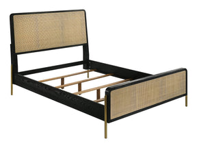 Arini Black / Natural Queen Rattan Panel Bed - Ornate Home