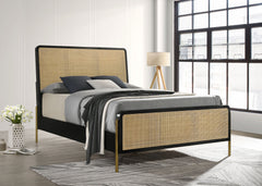 Arini Black / Natural Queen Rattan Panel Bed - Ornate Home