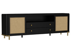 Arini Black Rattan Cane 2-door TV Stand Media Console - Ornate Home