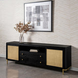 Arini Black Rattan Cane 2-door TV Stand Media Console - Ornate Home