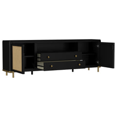 Arini Black Rattan Cane 2-door TV Stand Media Console - Ornate Home