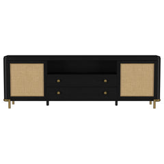 Arini Black Rattan Cane 2-door TV Stand Media Console - Ornate Home