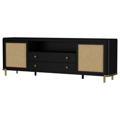 Arini Black Rattan Cane 2-door TV Stand Media Console - Ornate Home