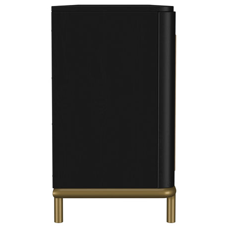 Arini Black Rattan Cane 2-door TV Stand Media Console - Ornate Home