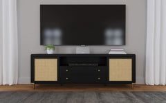 Arini Black Rattan Cane 2-door TV Stand Media Console - Ornate Home