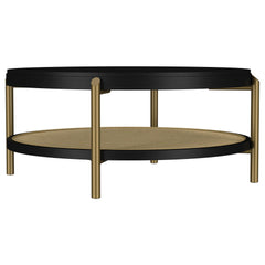 Arini Black Round Coffee Table With Storage Shelf - Ornate Home