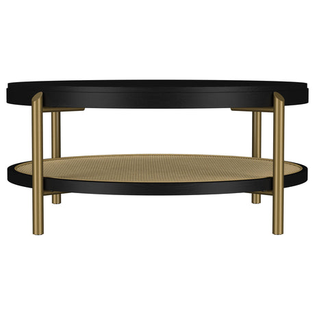 Arini Black Round Coffee Table With Storage Shelf - Ornate Home