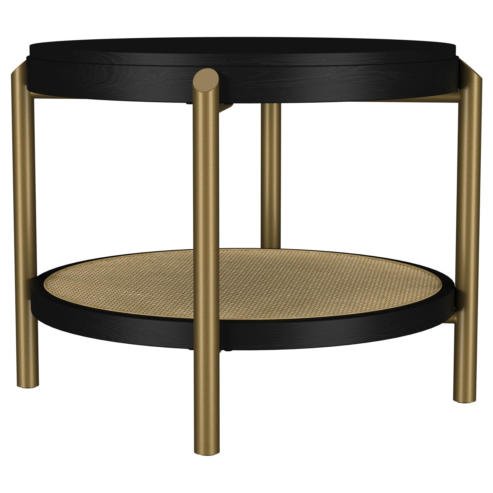 Arini Black Round End Side Table With Storage Shelf - Ornate Home