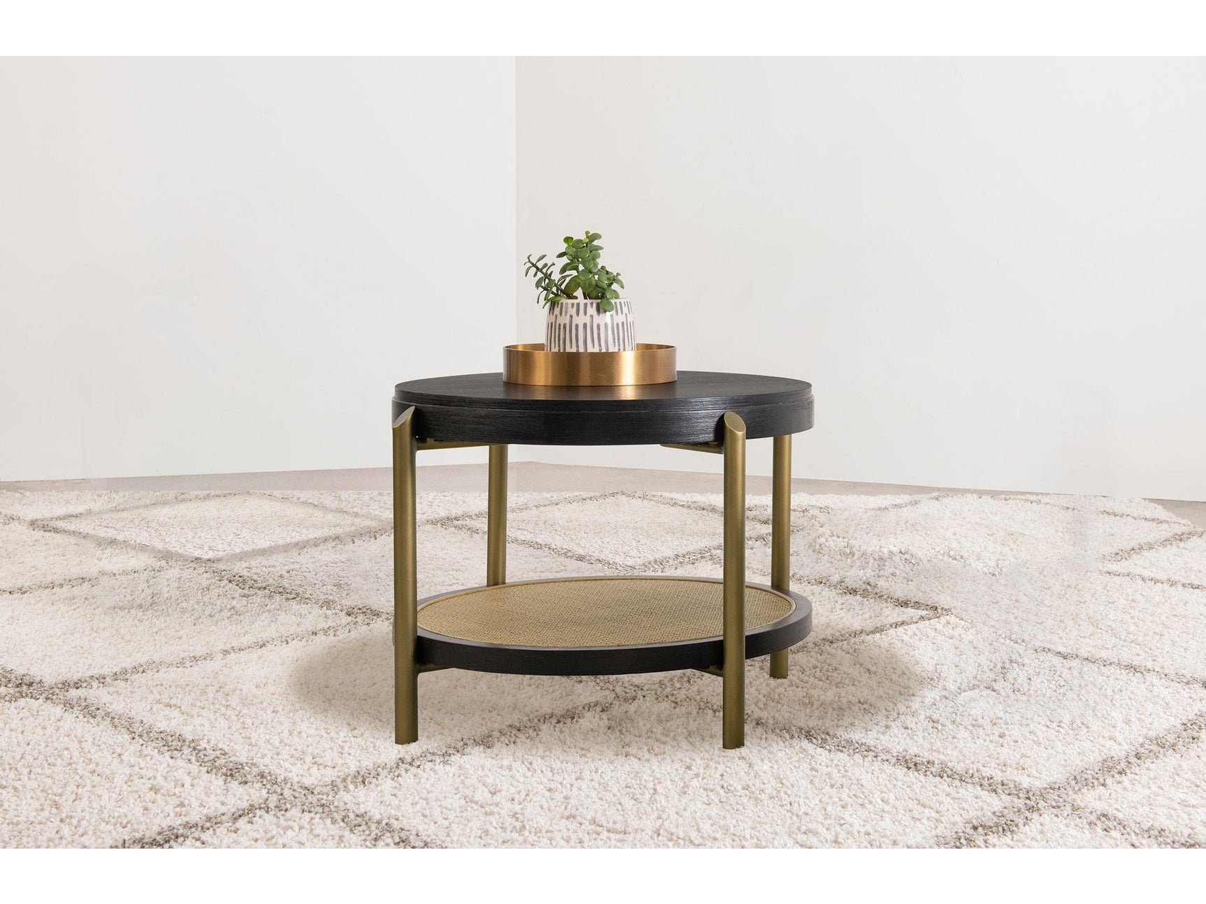 Arini Black Round End Side Table With Storage Shelf - Ornate Home