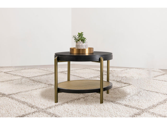 Arini Black Round End Side Table With Storage Shelf - Ornate Home
