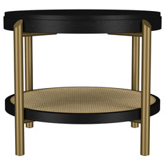 Arini Black Round End Side Table With Storage Shelf - Ornate Home
