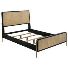 Arini Black and Natural Rattan California King Panel Bed - Ornate Home
