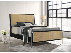 Arini Black and Natural Rattan California King Panel Bed - Ornate Home