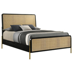 Arini Black and Natural Rattan California King Panel Bed - Ornate Home