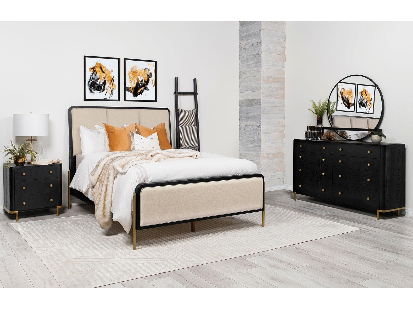 Arini Cream and Black 4-piece Eastern King Bedroom Set - Ornate Home
