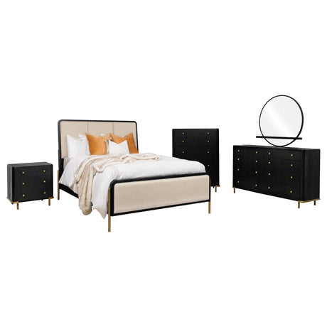 Arini Cream and Black 5-piece California King Bedroom Set - Ornate Home