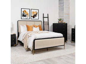Arini Cream and Black 56-inch California King Panel Bed - Ornate Home