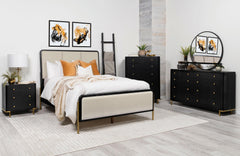 Arini Cream and Black 56-inch California King Panel Bed - Ornate Home