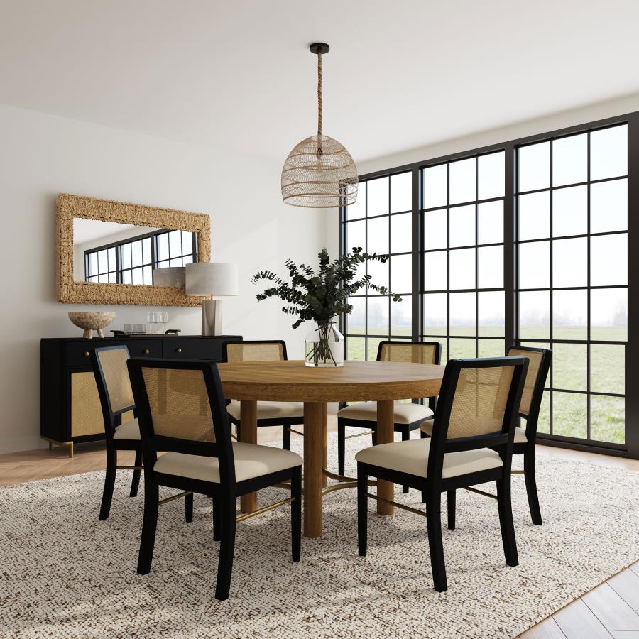 Arini Sand Wash/Black 7-piece Round Dining Table Set - Ornate Home