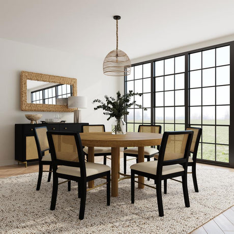 Arini Sand Wash/Black 7-piece Round Dining Table Set - Ornate Home