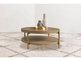 Arini Sand Wash Round Coffee Table With Storage Shelf - Ornate Home
